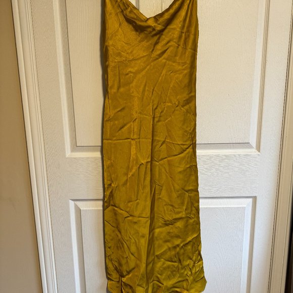 Zara Midi Satin Slip Dress, Golden Mustard Yellow, Size M - Picture 1 of 5